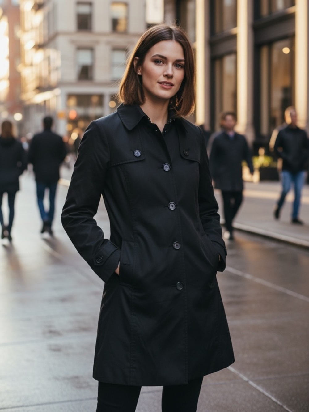 JACOB Black Cotton Button Up Long Sleeve Mid Length Lightweight Trench Coat XS